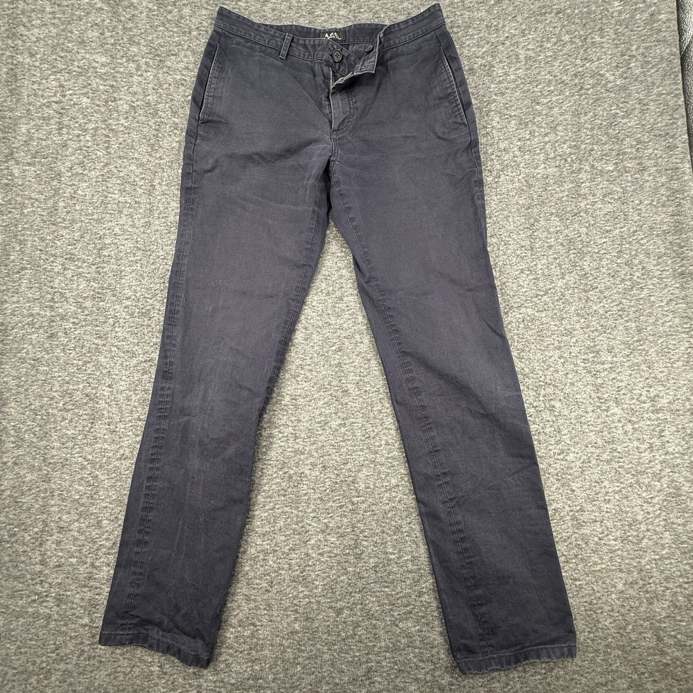 A.P.C. Mens Size 31 Classic Chino Pants Dark Blue Slim Fit Cotton Twill